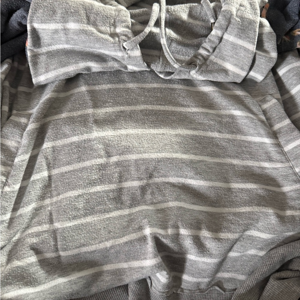 Maurices Light Gray and White Striped Hoodie